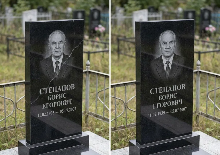 Восстановление надписи и портрета на памятнике: до и после в Саратове