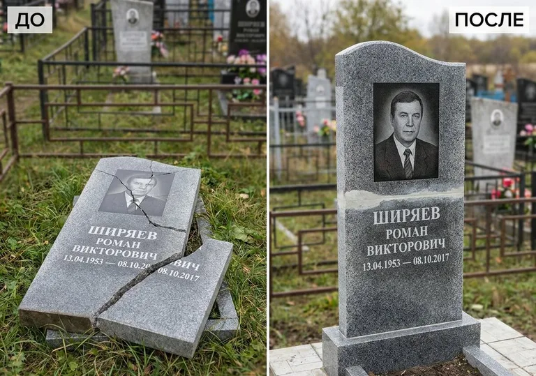 Обновление золочёных букв на граните: до и после в Саратове