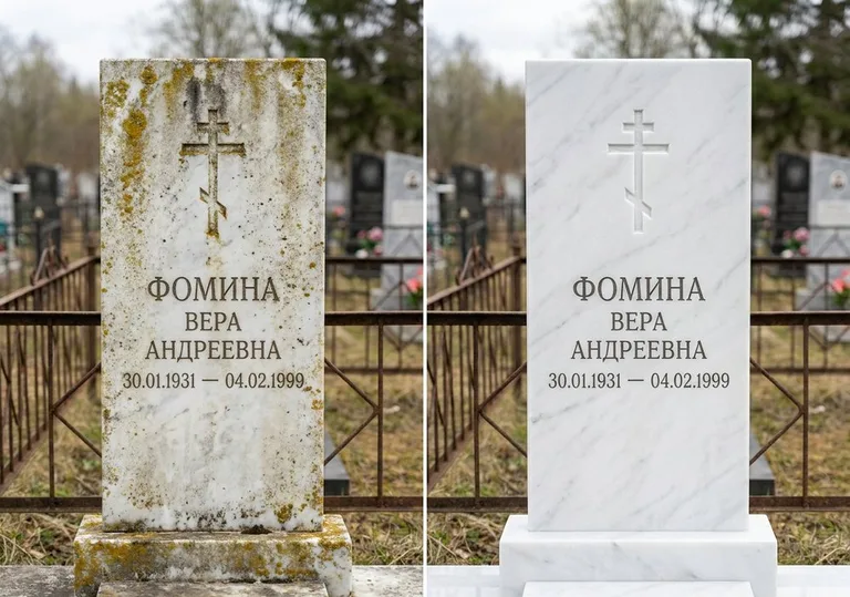 Восстановление мраморного памятника от желтизны и налёта в Саратове