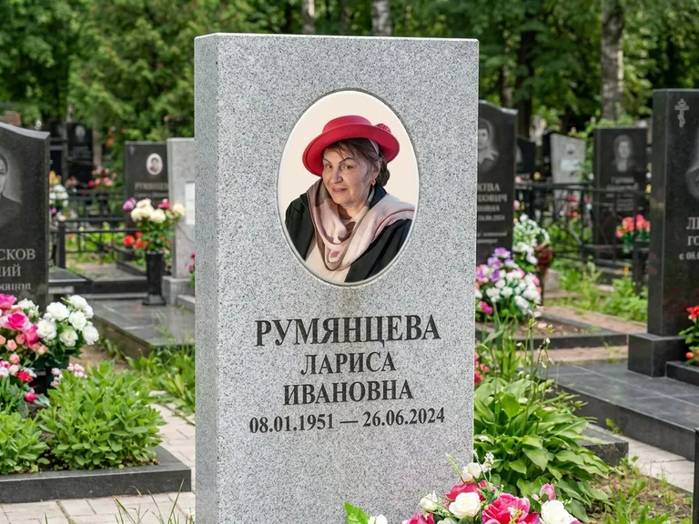 Портрет на памятнике в Саратове — Цветной портрет → овальная фотокерамика на светлом камне