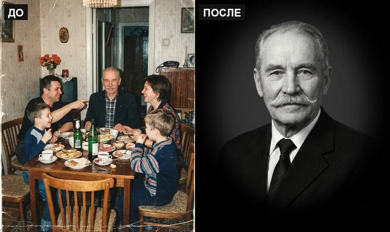 Ретушь фото на памятник — выделение из группового: до и после в Саратове
