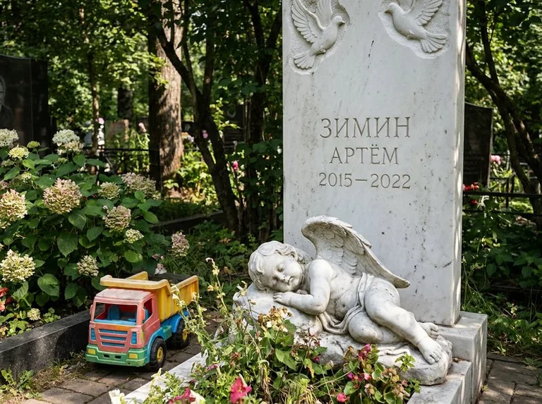 Спящий ангелочек на детском памятнике в Саратове