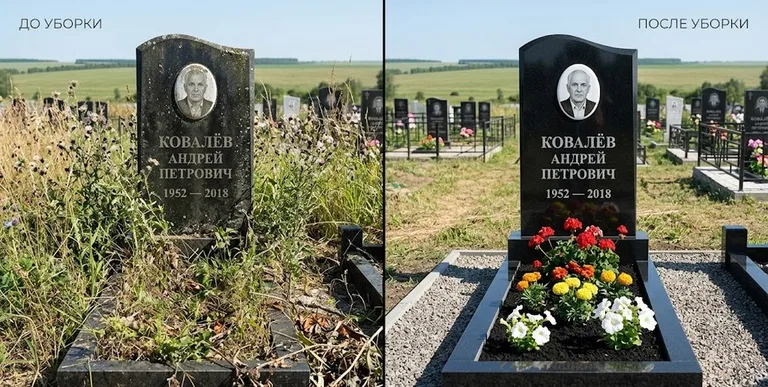 Уборка могилы до и после — ухоженный участок в Саратове