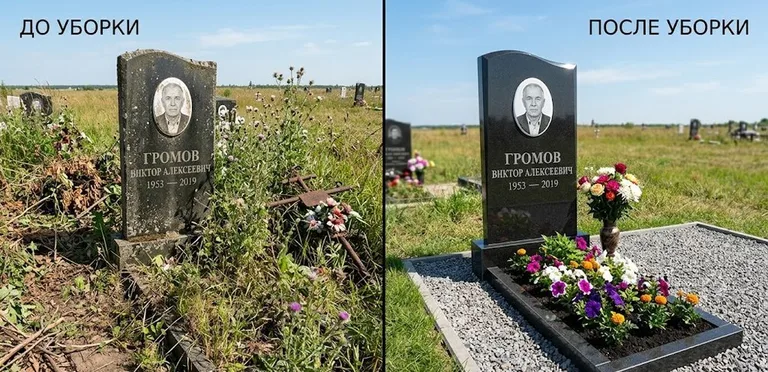 Уборка участка с обелиском до и после в Саратове