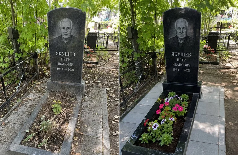 Диптих №15: мемориал с ажурной ковкой — лаковая подкраска прутьев и мойка стелы в Саратове
