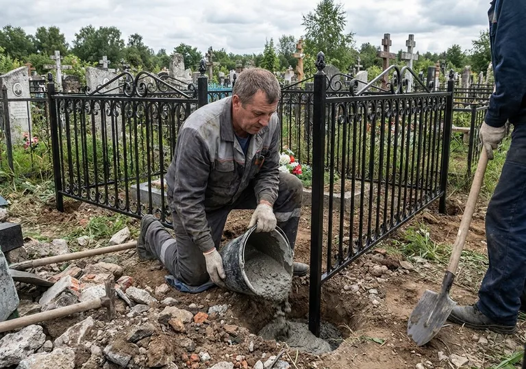 Установка ограды бетонированием ножек в грунт в Саратове