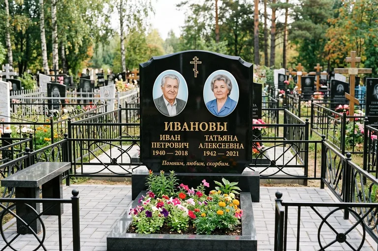 Двойной памятник с оградой и благоустройством в Саратове
