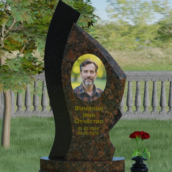 Комбинированный памятник с асимметричной стелой, гранит Дымовский