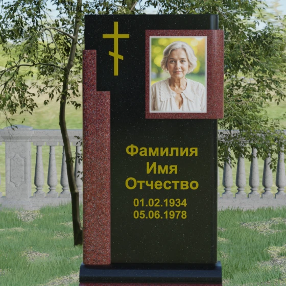 Православный вертикальный памятник с крестом в Перми, гранит Габбро-диабаз