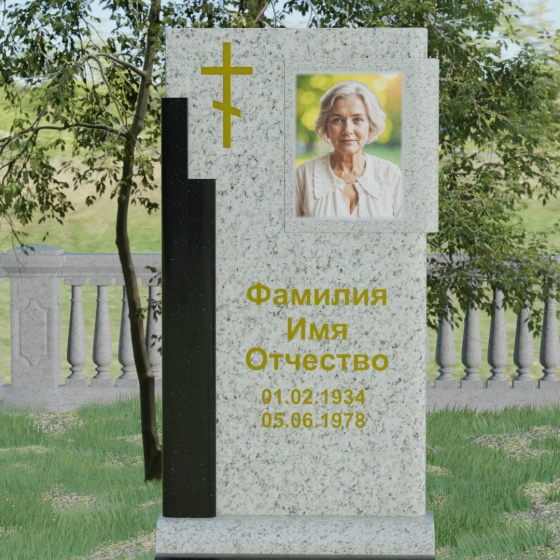Православный вертикальный памятник с крестом в Перми, гранит Мансуровский