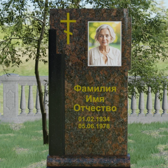 Православный вертикальный памятник с крестом в Перми, гранит Дымовский