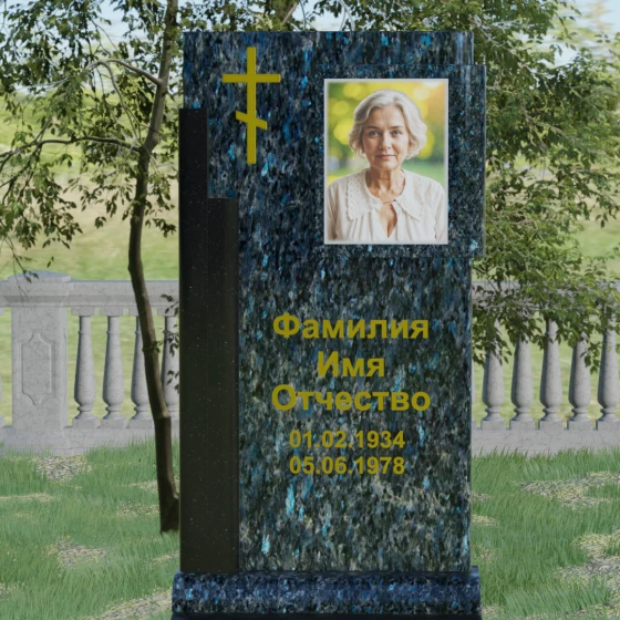 Православный вертикальный памятник с крестом в Перми, гранит Блю Перл
