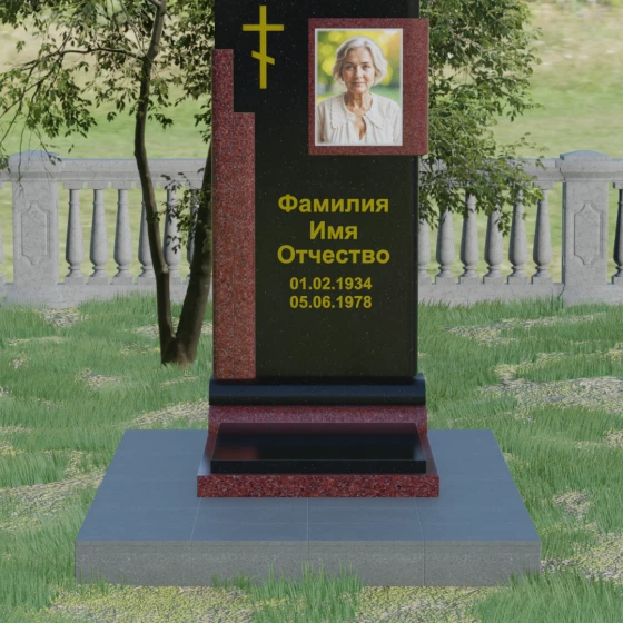 Православный вертикальный памятник с крестом в Перми, гранит Габбро-диабаз, вид 2