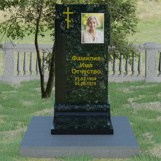 Православный вертикальный памятник с крестом в Перми, гранит Балтик грин, вид 2