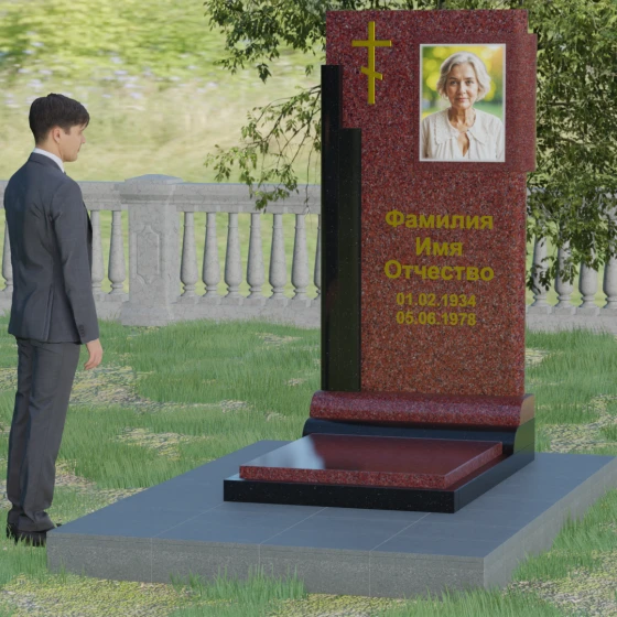 Православный вертикальный памятник с крестом в Перми, гранит Лезниковский, вид 3