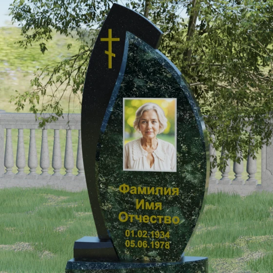 Комбинированный православный памятник с крестом в Казани, гранит Балтик грин