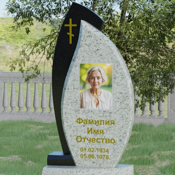 Комбинированный православный памятник с крестом в Казани, гранит Мансуровский