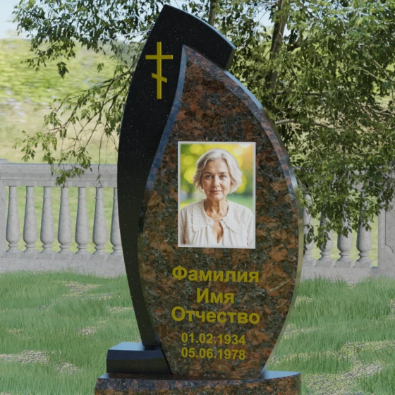 Комбинированный православный памятник с крестом в Казани, гранит Дымовский