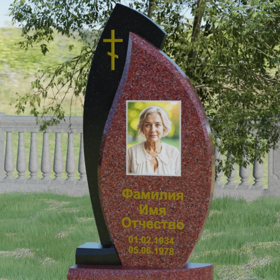 Комбинированный православный памятник с крестом в Казани, гранит Лезниковский