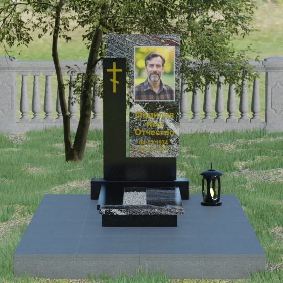 Православный памятник с крестом и мемориальным комплексом в Казани, гранит амфиболит, вид 2