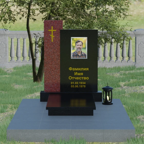Комбинированный православный памятник с крестом в Перми, гранит Габбро-диабаз, вид 2