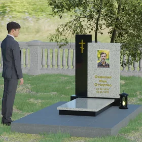 Памятник комбинированный вертикальный с крестом - П006