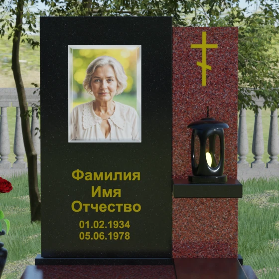 Надгробие православное с крестом вертикальное в Нижневартовске, гранит Габбро-диабаз