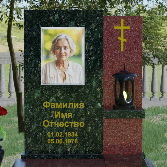 Надгробие православное с крестом вертикальное в Нижневартовске, гранит Балтик грин