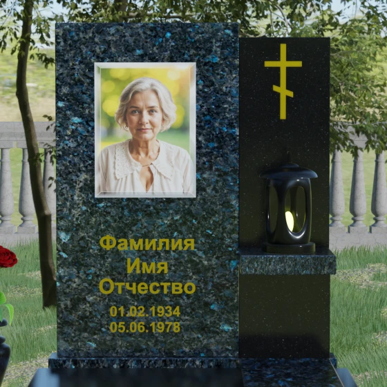 Надгробие православное с крестом вертикальное в Нижневартовске, гранит Блю Перл
