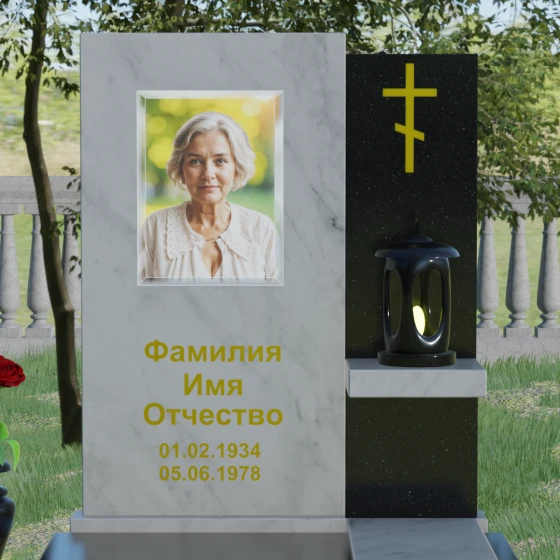 Надгробие православное с крестом вертикальное в Нижневартовске, мрамор Тассос