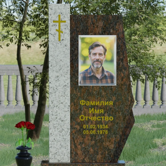 Гранитный православный памятник с крестом в Перми, гранит Дымовский