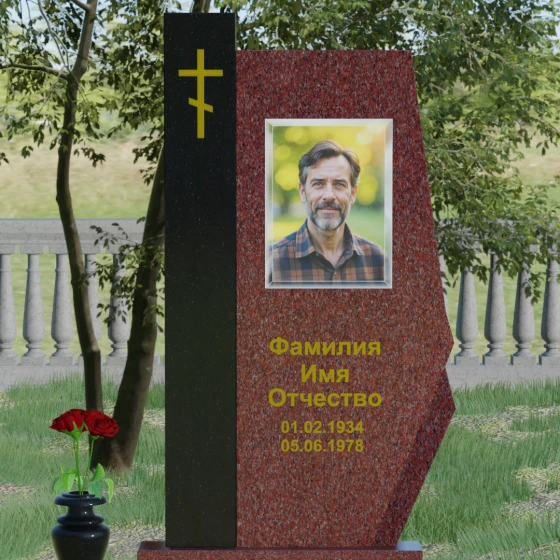 Гранитный православный памятник с крестом в Перми, гранит Лезниковский