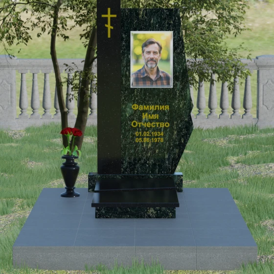 Гранитный православный памятник с крестом в Перми, гранит Балтик грин, вид 2