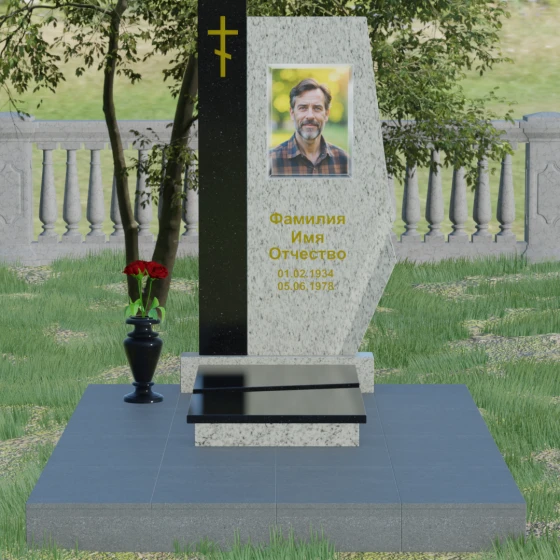 Гранитный православный памятник с крестом в Перми, гранит Мансуровский, вид 2