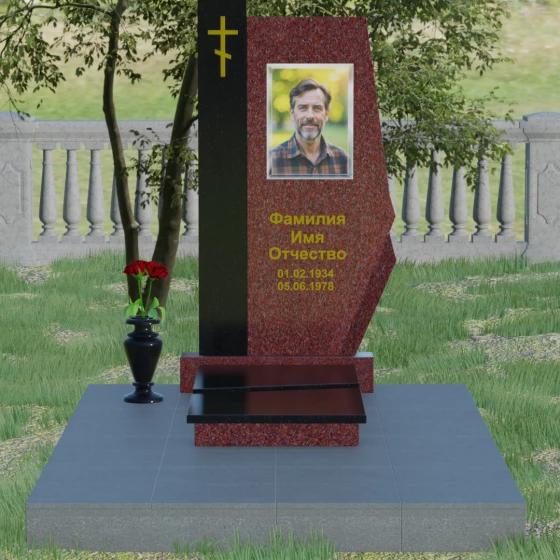 Гранитный православный памятник с крестом в Перми, гранит Лезниковский, вид 2