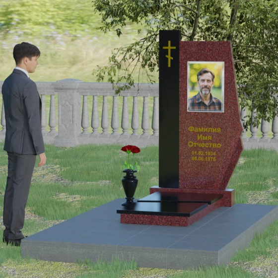 Гранитный православный памятник с крестом в Перми, гранит Лезниковский, вид 3