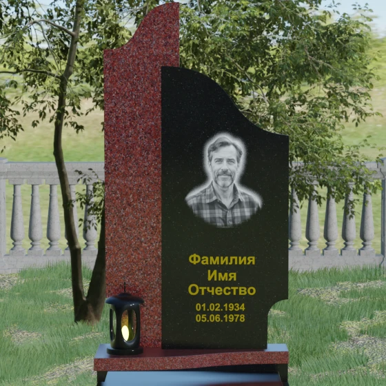 Комбинированный вертикальный памятник без креста в Ярославле, гранит Габбро-диабаз