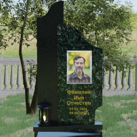 Комбинированный вертикальный памятник без креста в Ярославле, гранит Балтик грин