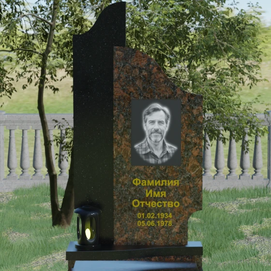Комбинированный вертикальный памятник без креста в Ярославле, гранит Дымовский