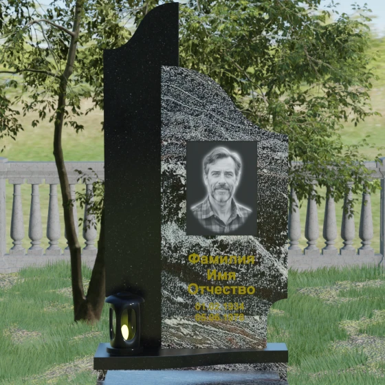 Комбинированный вертикальный памятник без креста в Ярославле, гранит амфиболит