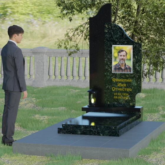 Комбинированный вертикальный памятник без креста в Ярославле, гранит Балтик грин, вид 3
