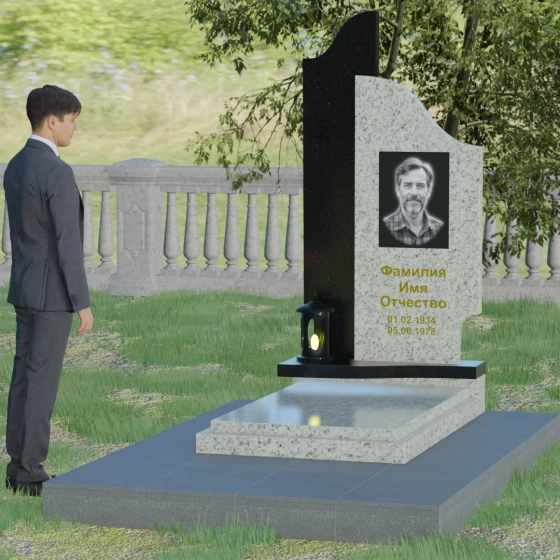 Комбинированный вертикальный памятник без креста в Ярославле, гранит Мансуровский, вид 3