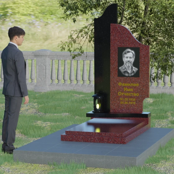 Комбинированный вертикальный памятник без креста в Ярославле, гранит Лезниковский, вид 3
