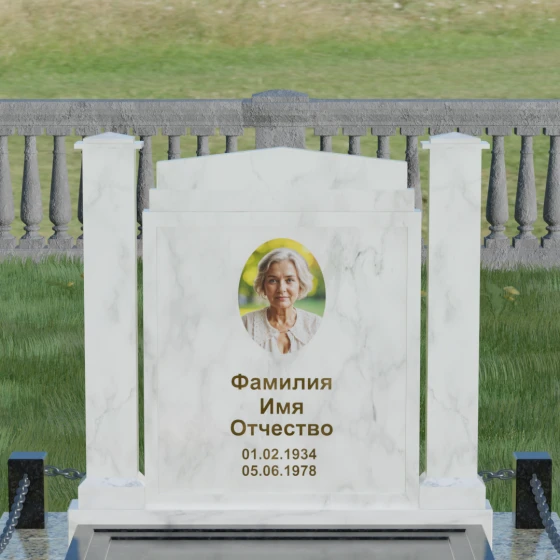Комбинированный вертикальный памятник со стелой в Перми, мрамор Тассос