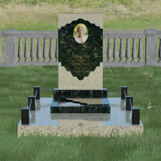 Современный вертикальный комбинированный памятник в Набережных Челнах, гранит Балтик грин, вид 2