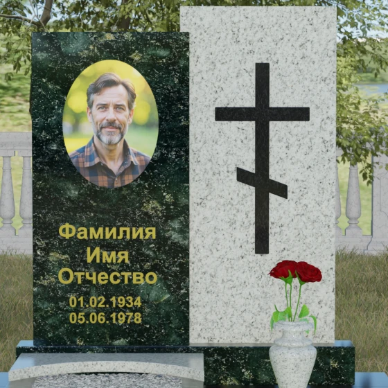 Вертикальный православный памятник с крестом в Перми, гранит Балтик грин