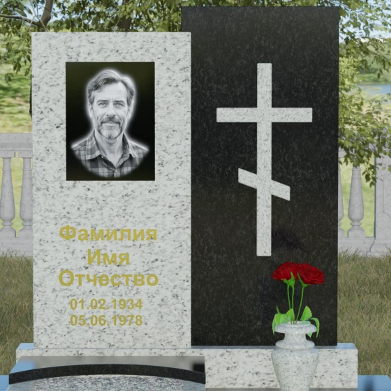 Вертикальный православный памятник с крестом в Перми, гранит Мансуровский