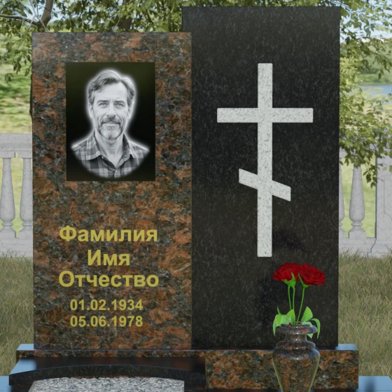 Вертикальный православный памятник с крестом в Перми, гранит Дымовский