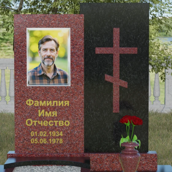 Вертикальный православный памятник с крестом в Перми, гранит Лезниковский