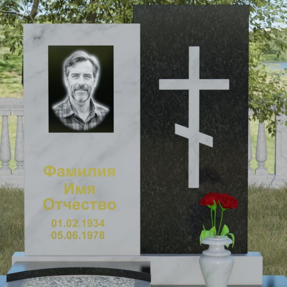 Вертикальный православный памятник с крестом в Перми, мрамор Тассос